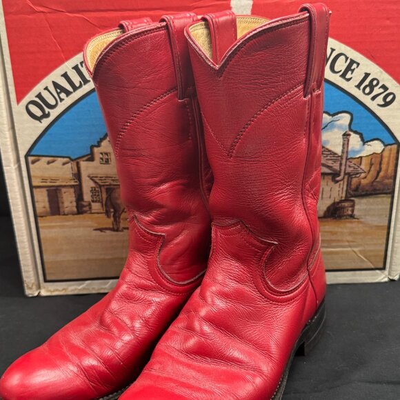 Vintage Women's Justin Red Roper Western Cowgirl Boots size 5 with Box - Picture 3 of 10